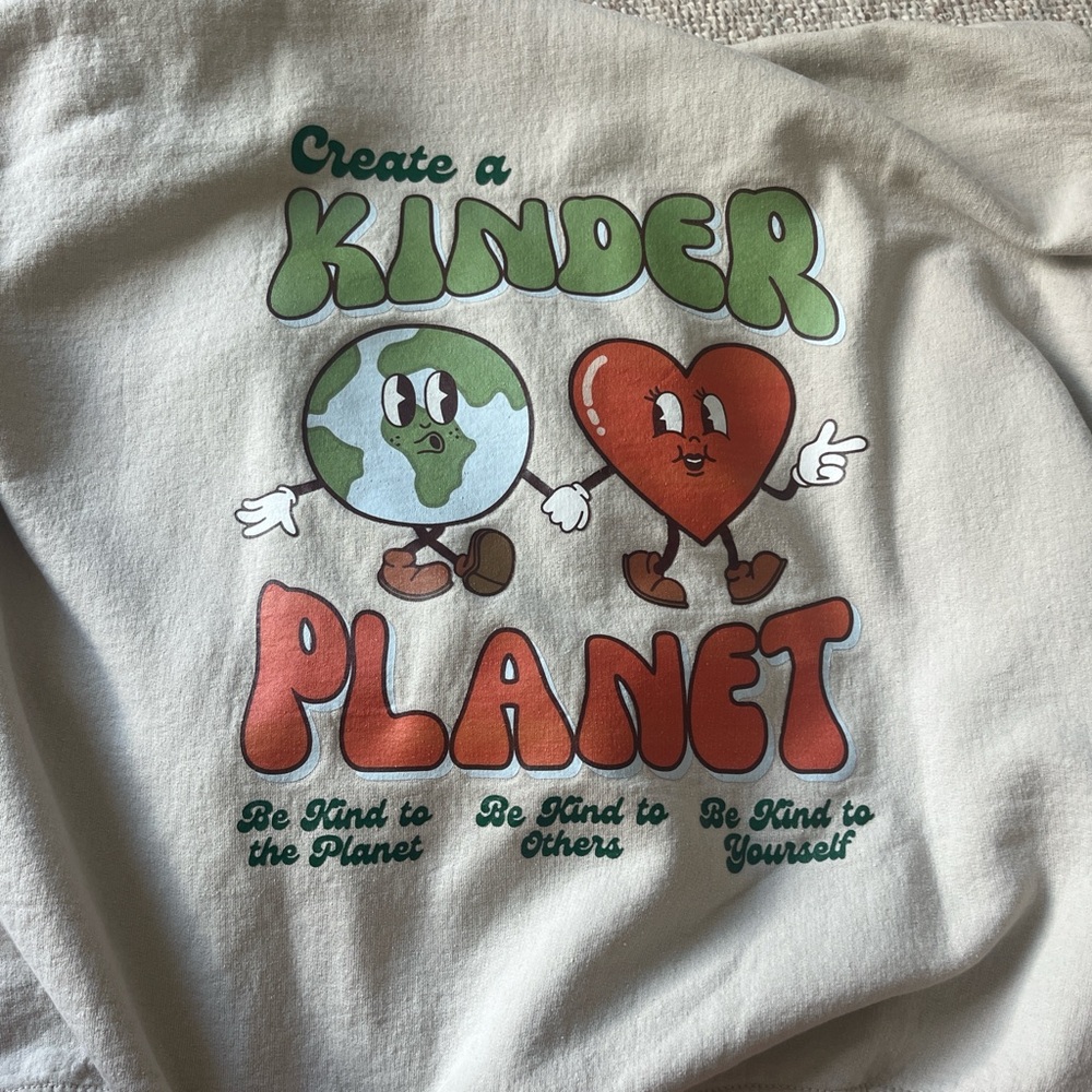 Gildan Kids Long Sleeve Tee - Cream with Green and Red Design